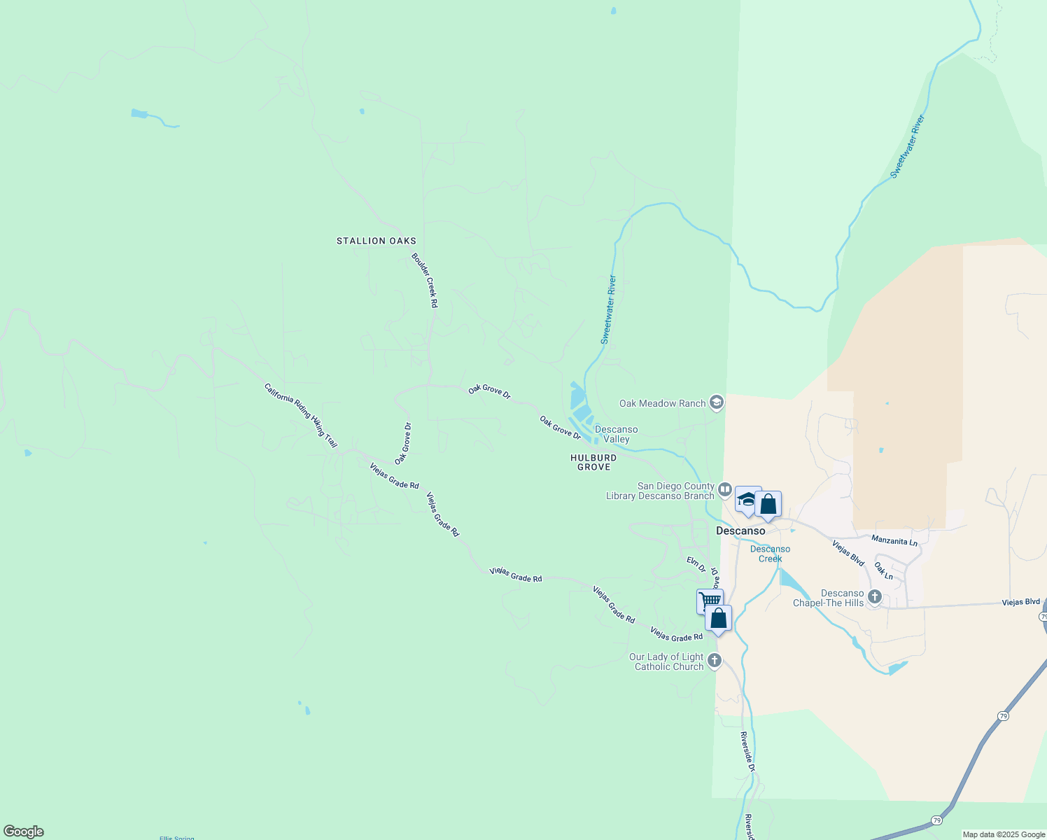 map of restaurants, bars, coffee shops, grocery stores, and more near 10194 Oak Grove Drive in Descanso