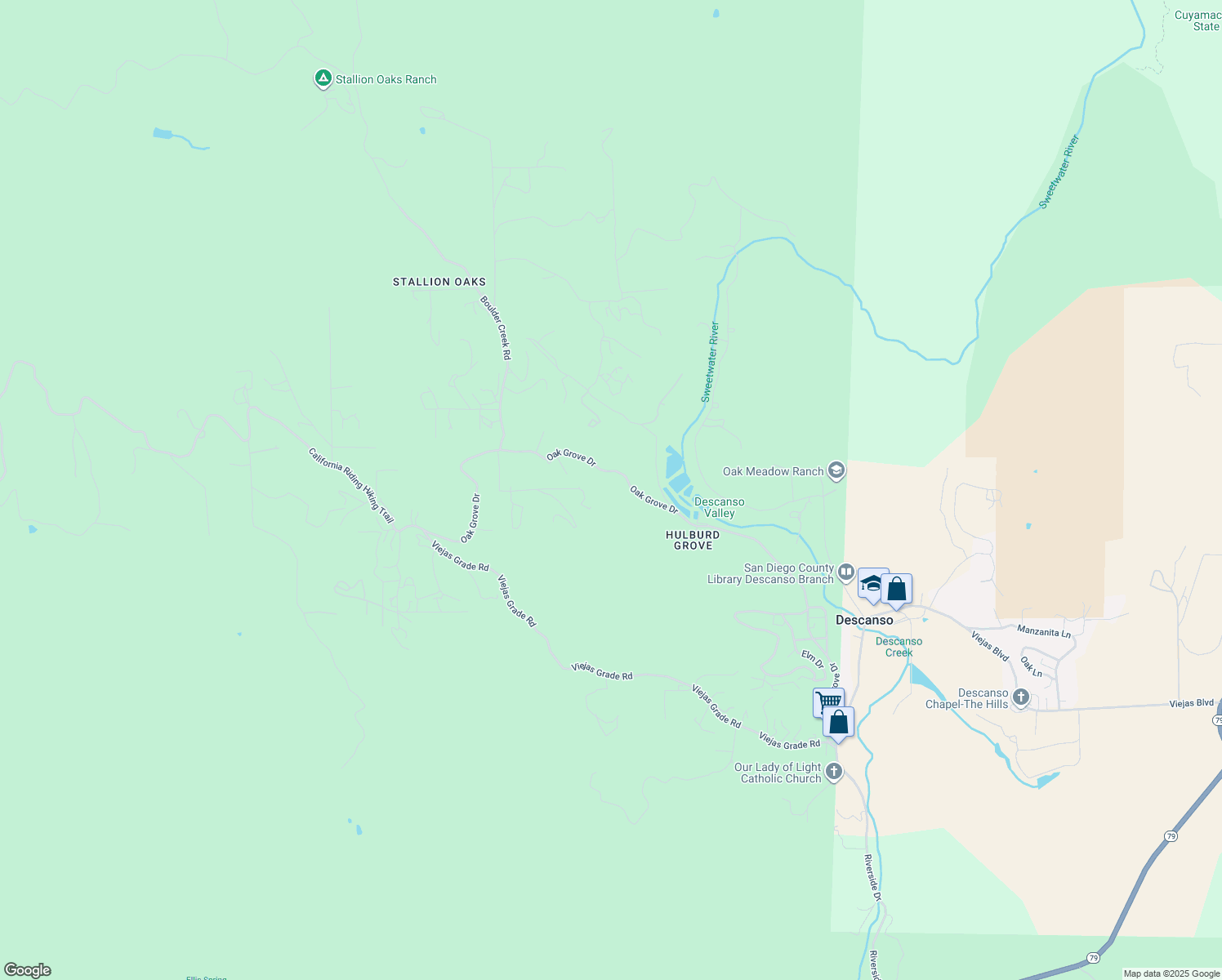 map of restaurants, bars, coffee shops, grocery stores, and more near 10200 Oak Grove Drive in Descanso