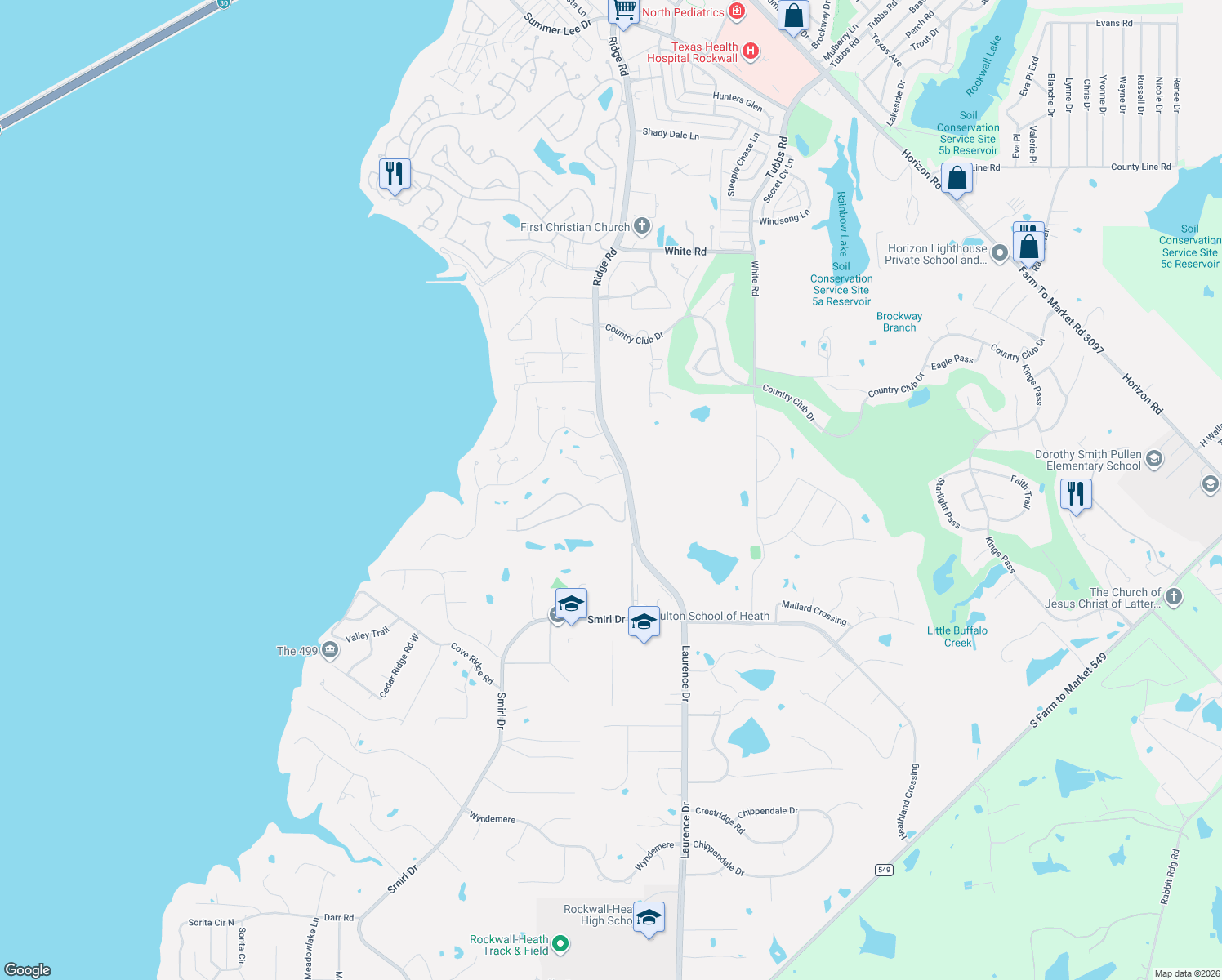 map of restaurants, bars, coffee shops, grocery stores, and more near 102 Blue Heron Ln in Heath