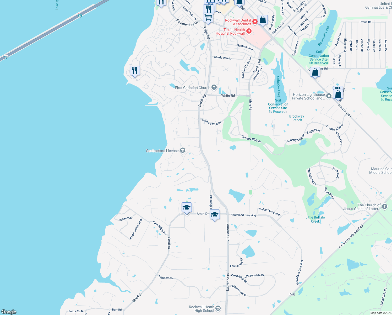 map of restaurants, bars, coffee shops, grocery stores, and more near 105 Shepherds Glen Road in Heath