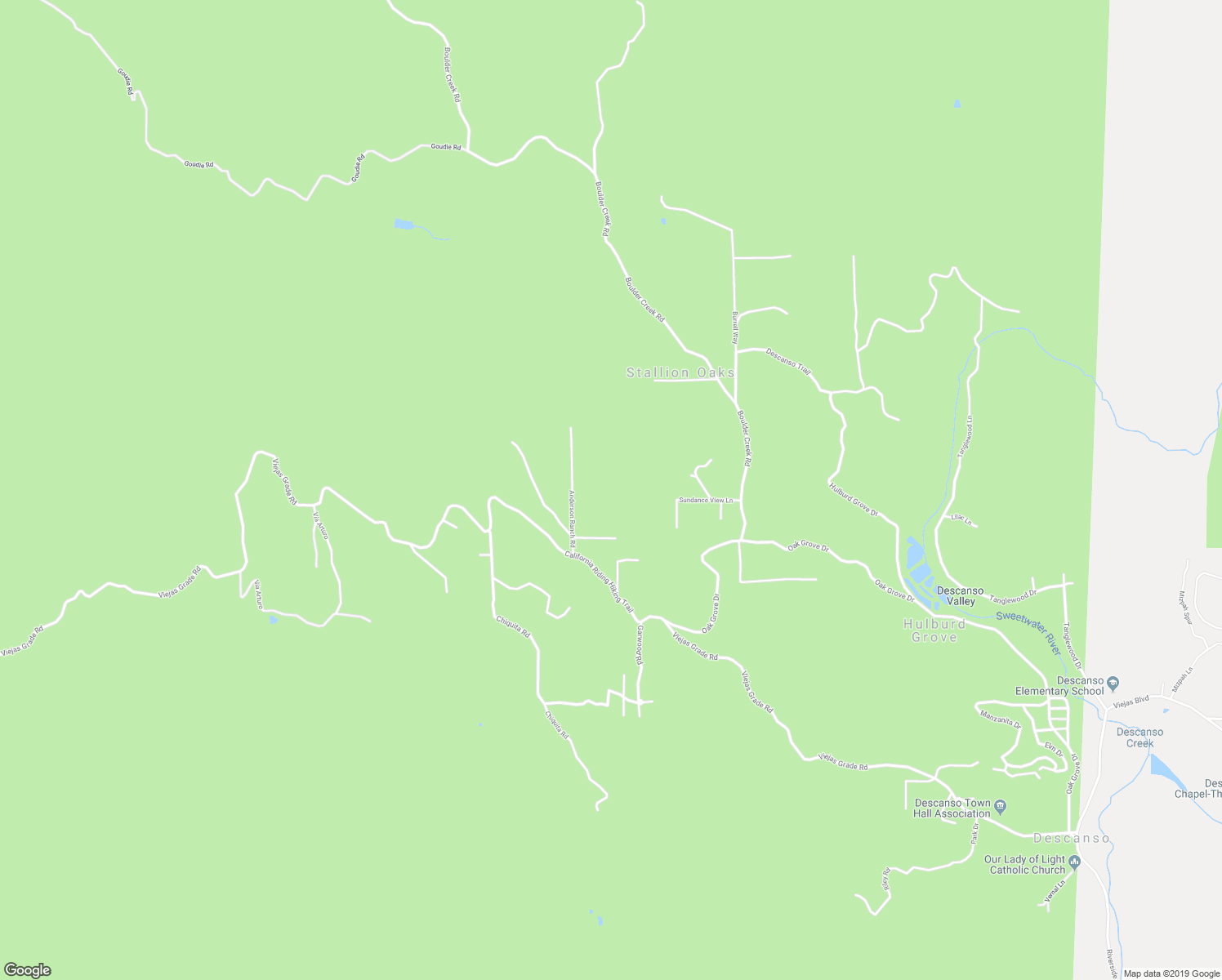 map of restaurants, bars, coffee shops, grocery stores, and more near 9907 Anderson Ranch Road in Descanso