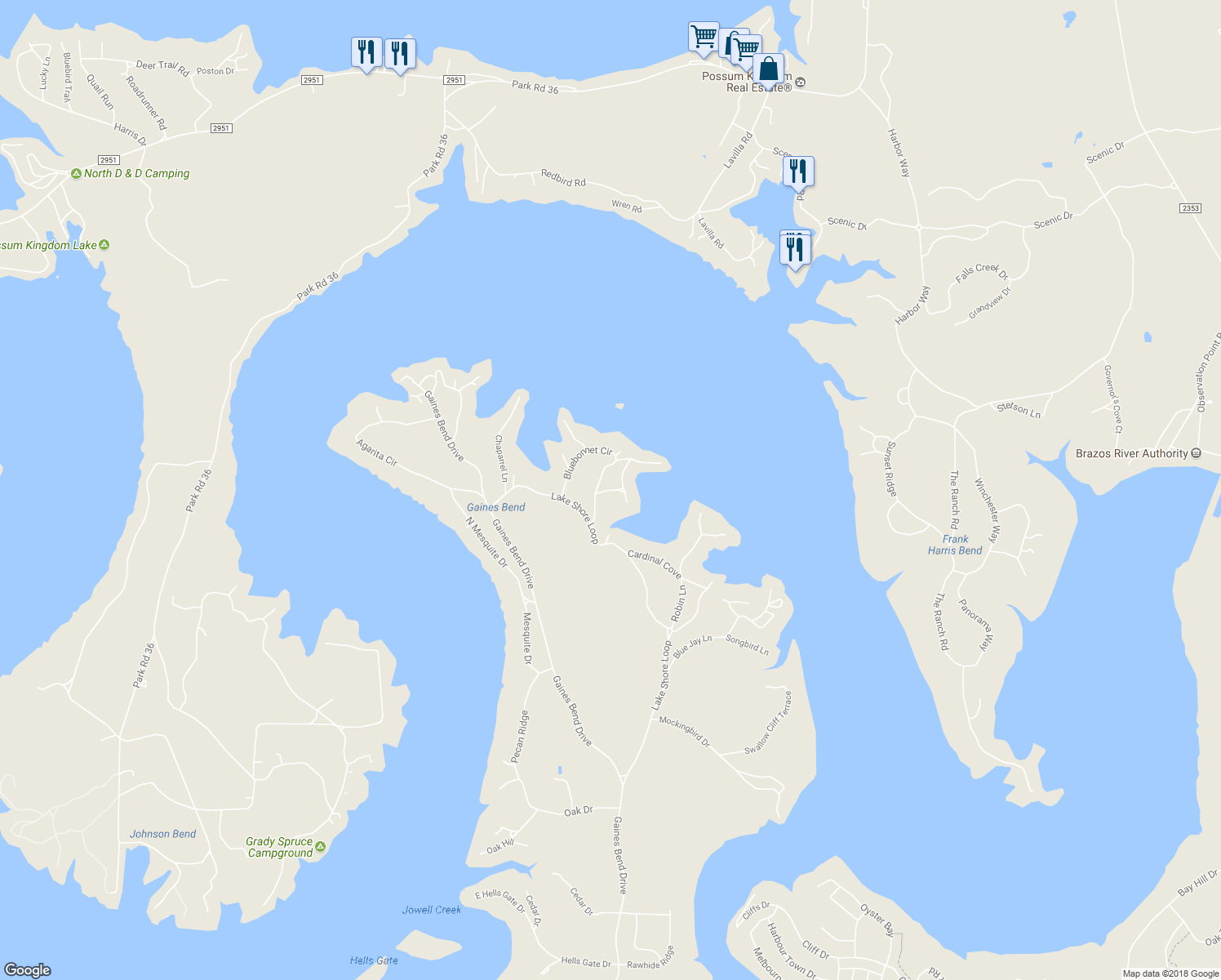 map of restaurants, bars, coffee shops, grocery stores, and more near Fire Wheel in Graford