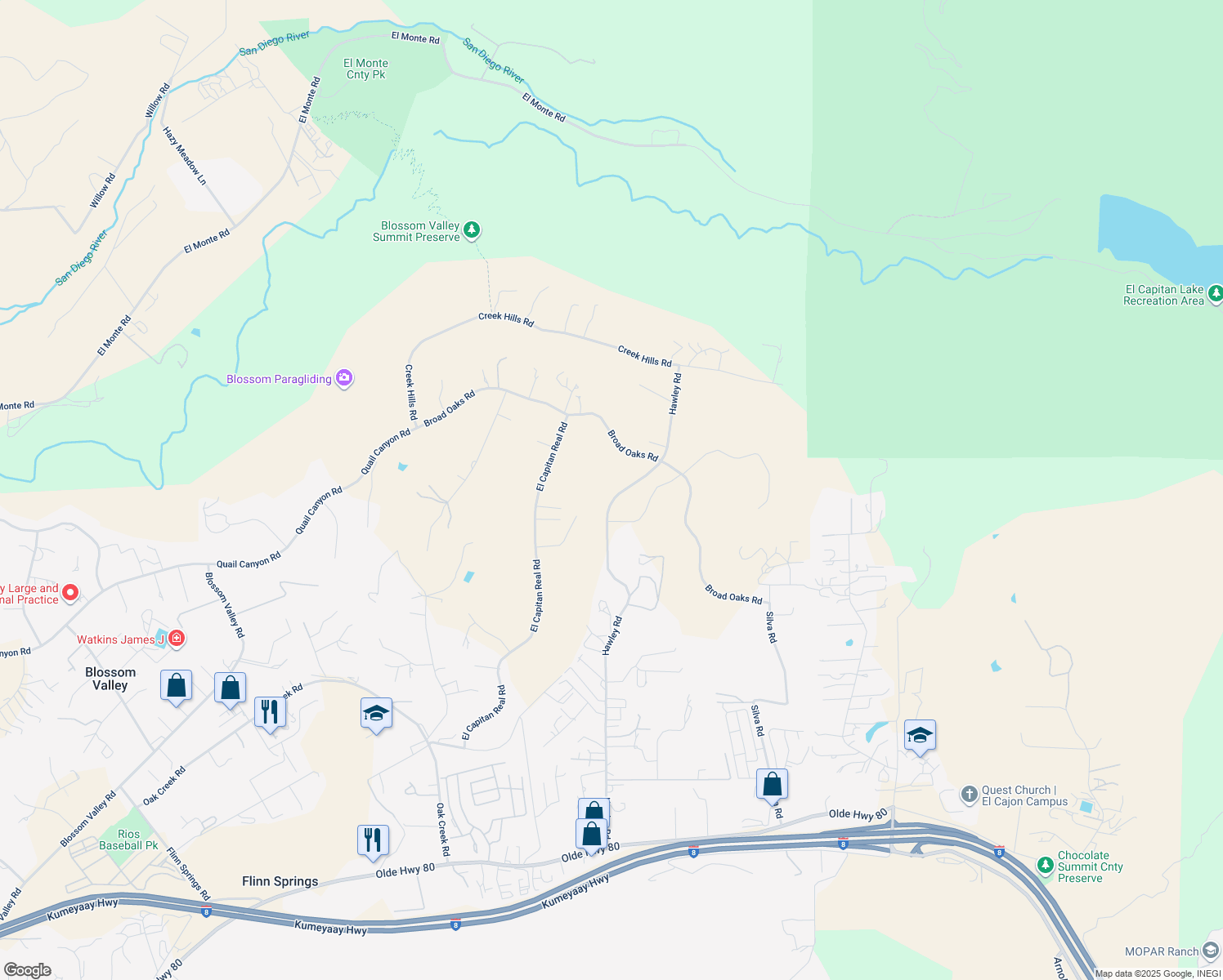 map of restaurants, bars, coffee shops, grocery stores, and more near 10328 Hawley Road in El Cajon