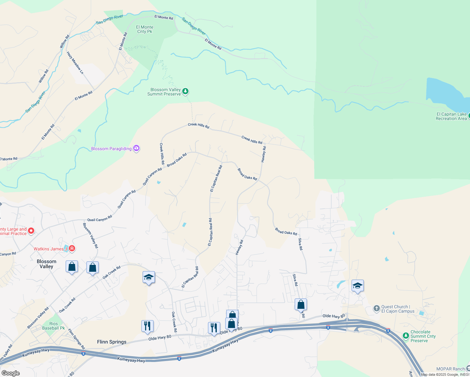 map of restaurants, bars, coffee shops, grocery stores, and more near 10328 Hawley Road in El Cajon