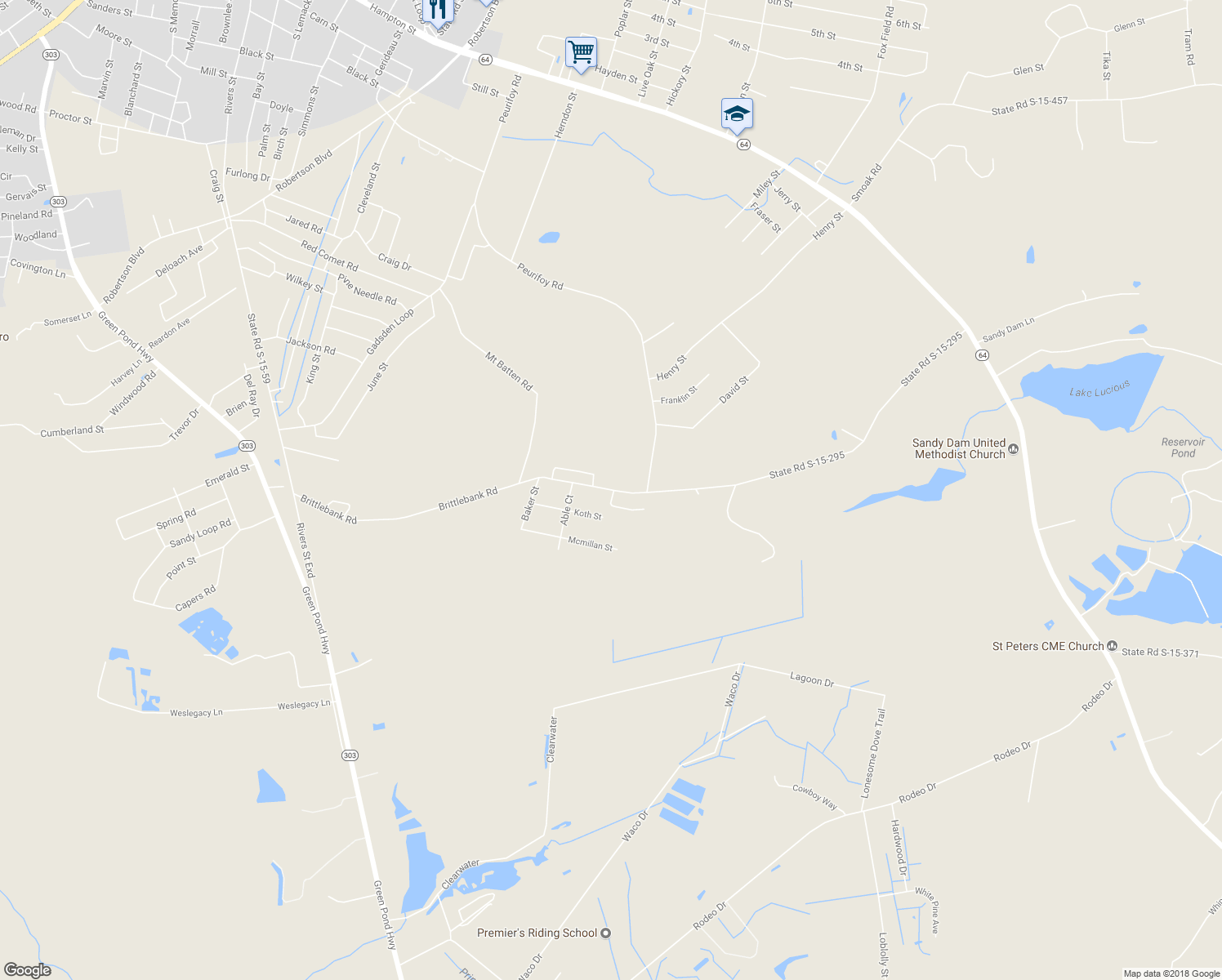 map of restaurants, bars, coffee shops, grocery stores, and more near 231 Brittlebank Road in Walterboro