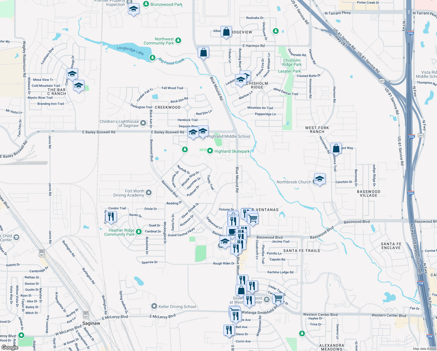 map of restaurants, bars, coffee shops, grocery stores, and more near 1240 Topeka Drive in Saginaw
