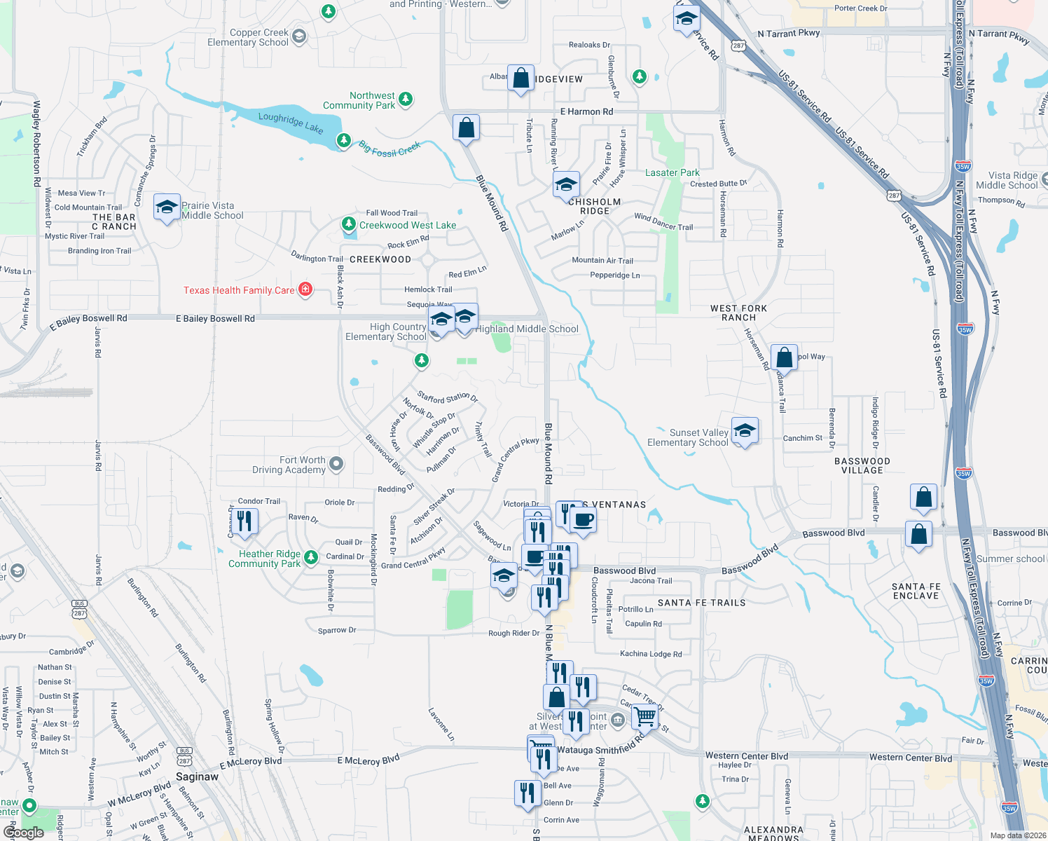 map of restaurants, bars, coffee shops, grocery stores, and more near 1269 Topeka Drive in Saginaw