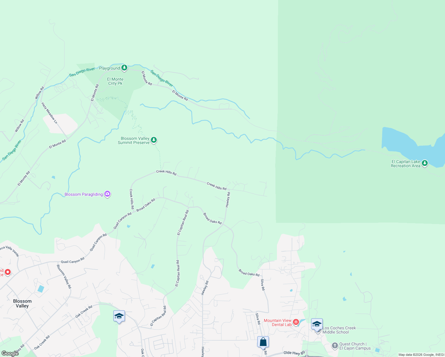 map of restaurants, bars, coffee shops, grocery stores, and more near 15524 Creek Hills Road in El Cajon