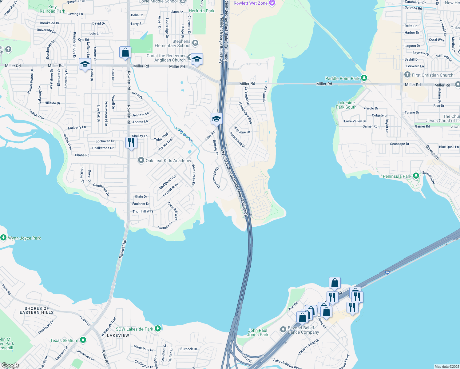 map of restaurants, bars, coffee shops, grocery stores, and more near 2002 Benedict Ct in Rowlett