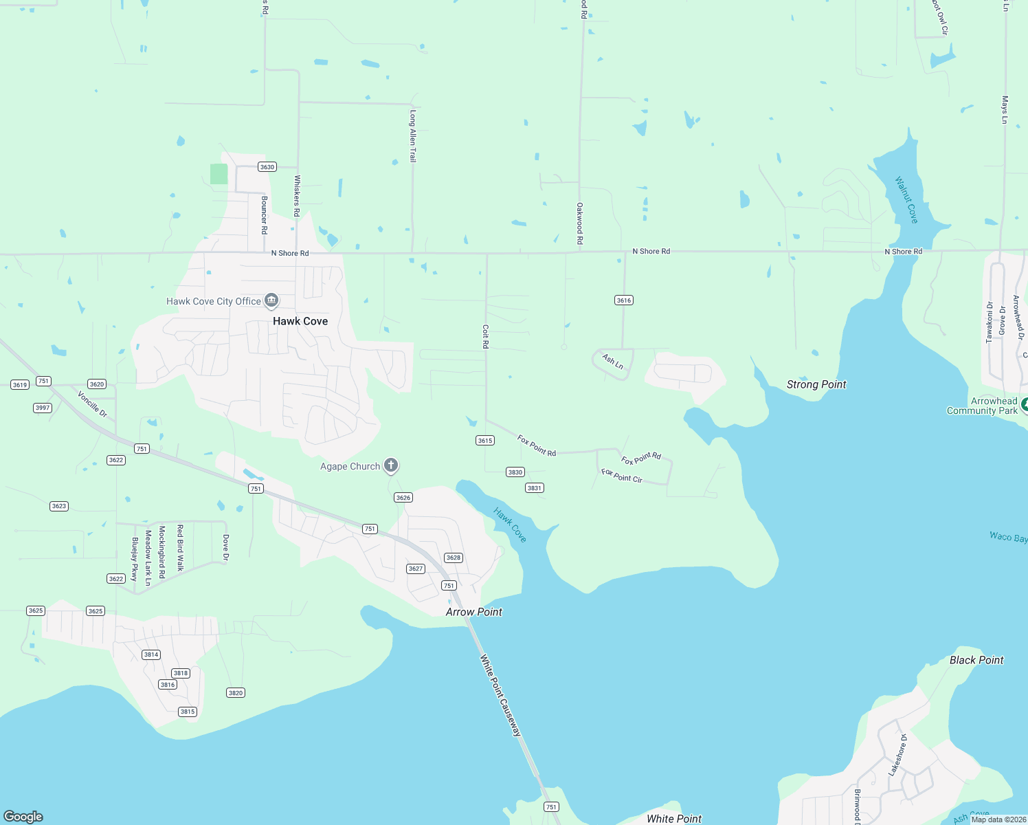 map of restaurants, bars, coffee shops, grocery stores, and more near 2082 County Road 3629 in Quinlan