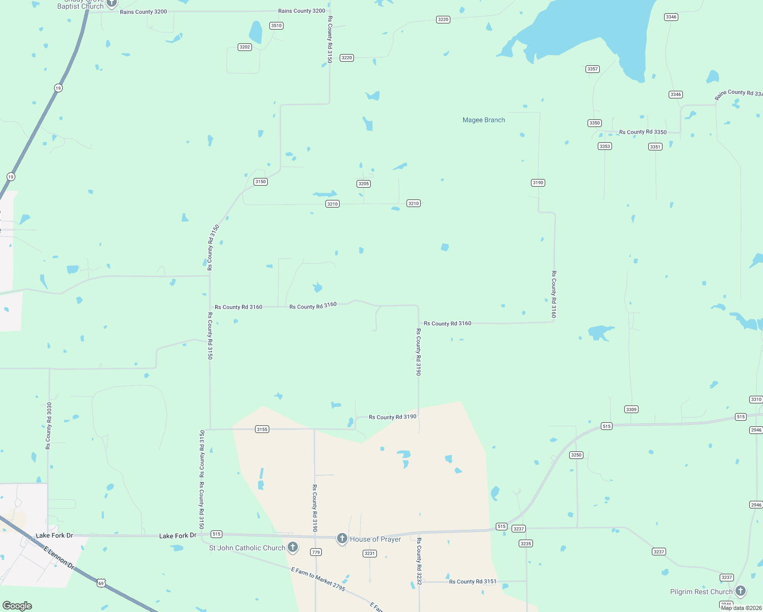 map of restaurants, bars, coffee shops, grocery stores, and more near County Road 3150 in Emory