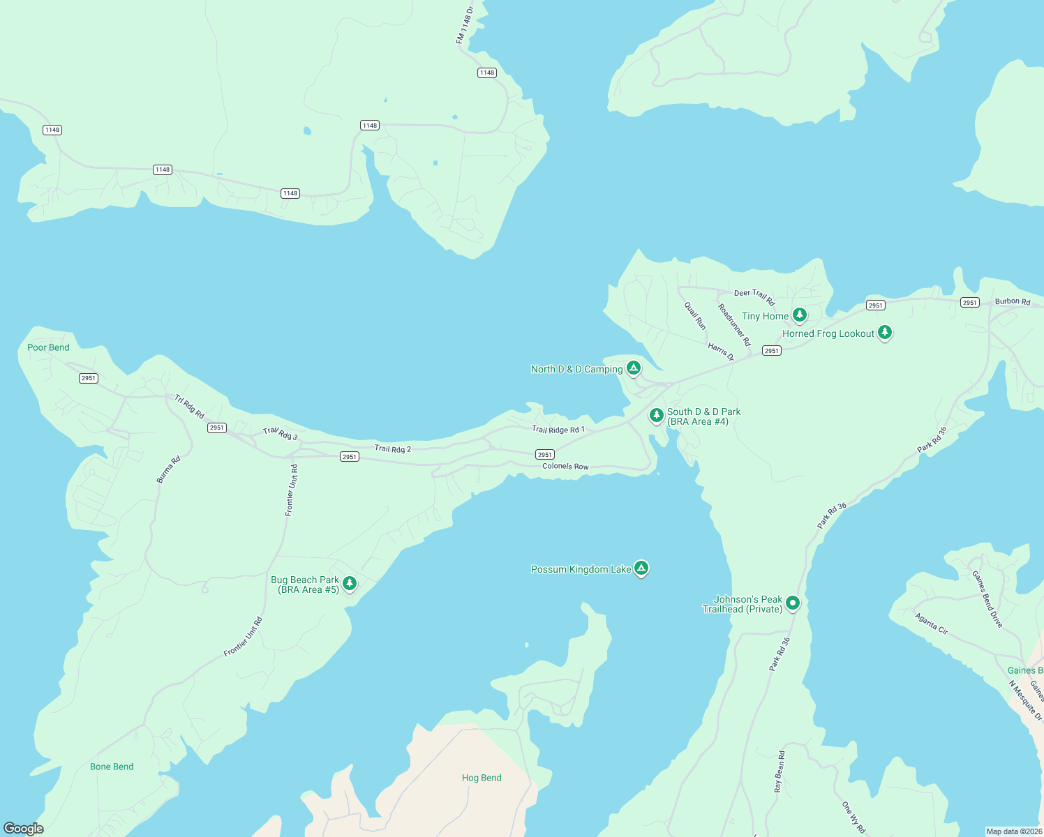 map of restaurants, bars, coffee shops, grocery stores, and more near 2129 Trail Ridge Road in Graford