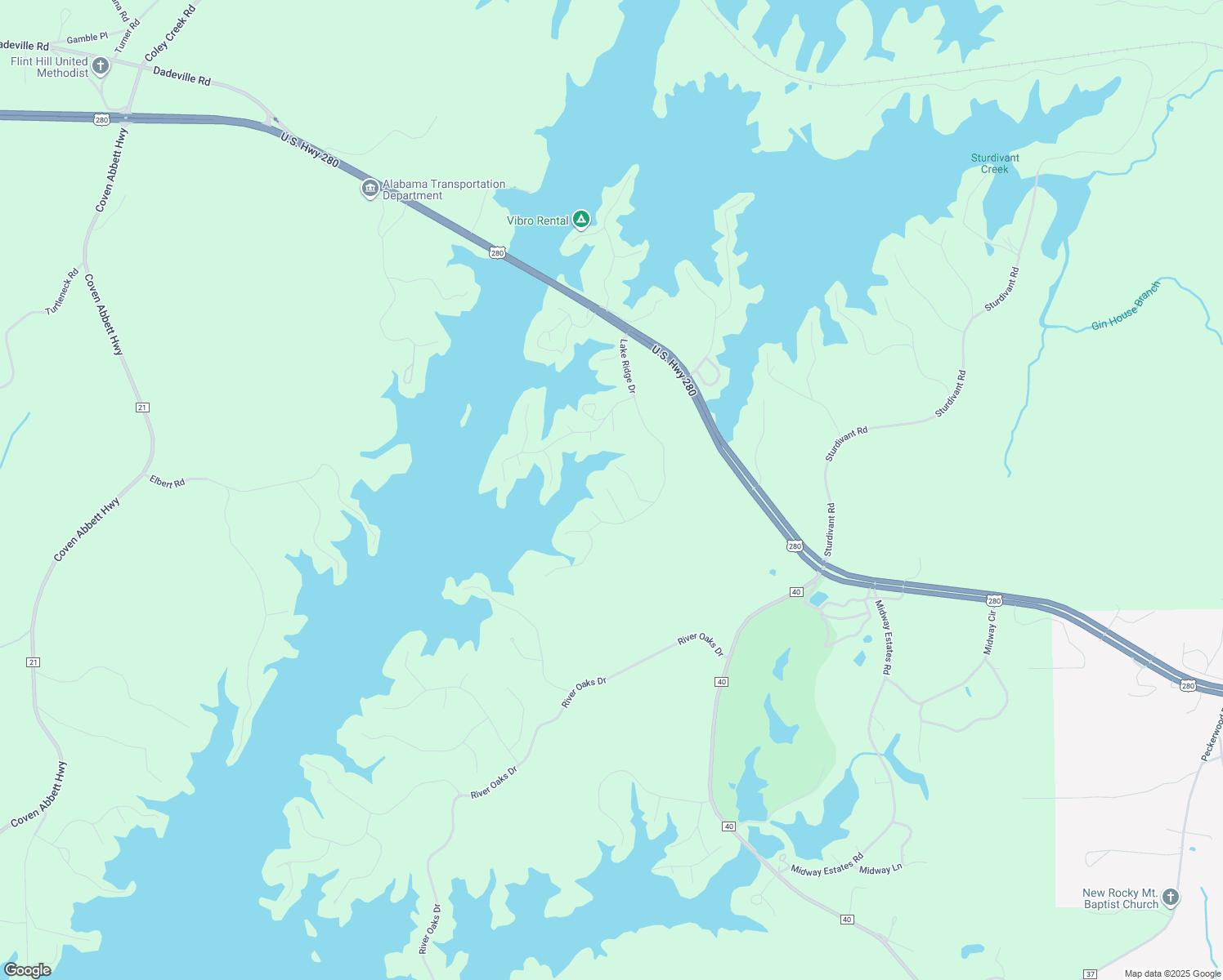 map of restaurants, bars, coffee shops, grocery stores, and more near 124 Buena Vista Circle in Alexander City