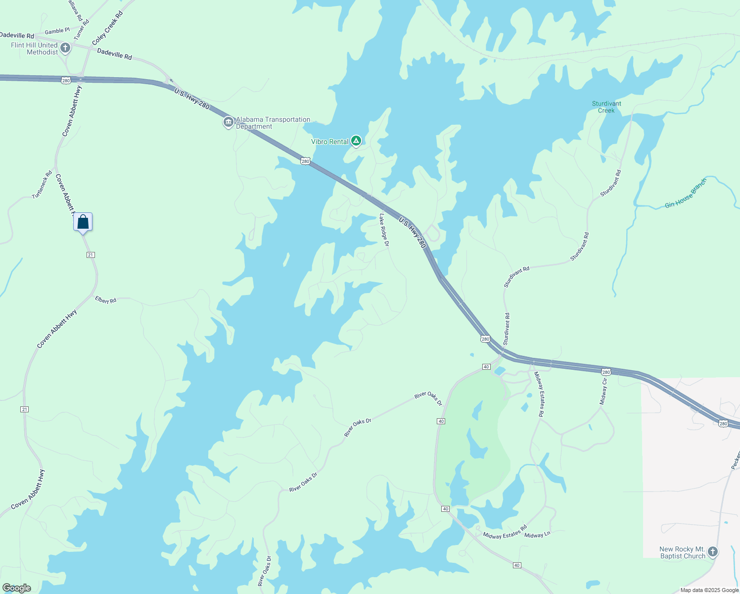 map of restaurants, bars, coffee shops, grocery stores, and more near 124 Buena Vista Circle in Alexander City