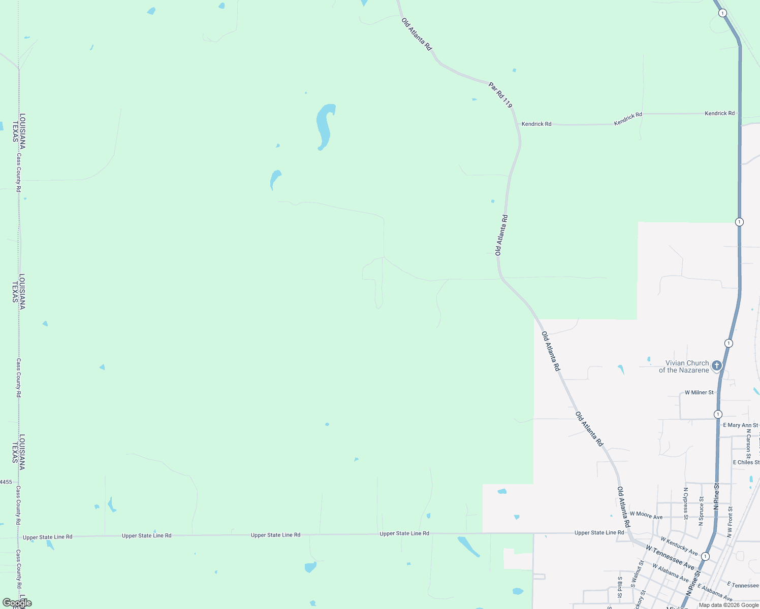 map of restaurants, bars, coffee shops, grocery stores, and more near 10375 Cross Creek Rd in Vivian