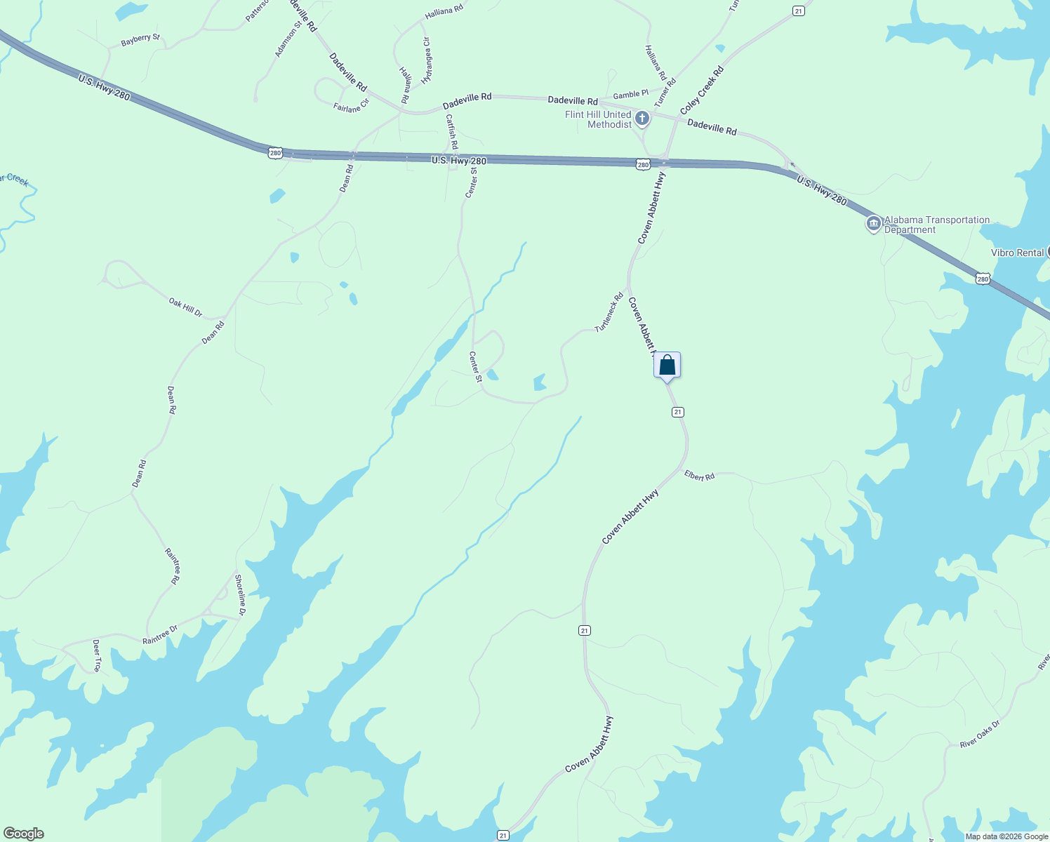 map of restaurants, bars, coffee shops, grocery stores, and more near 716-1246 Turtleneck Road in Alexander City