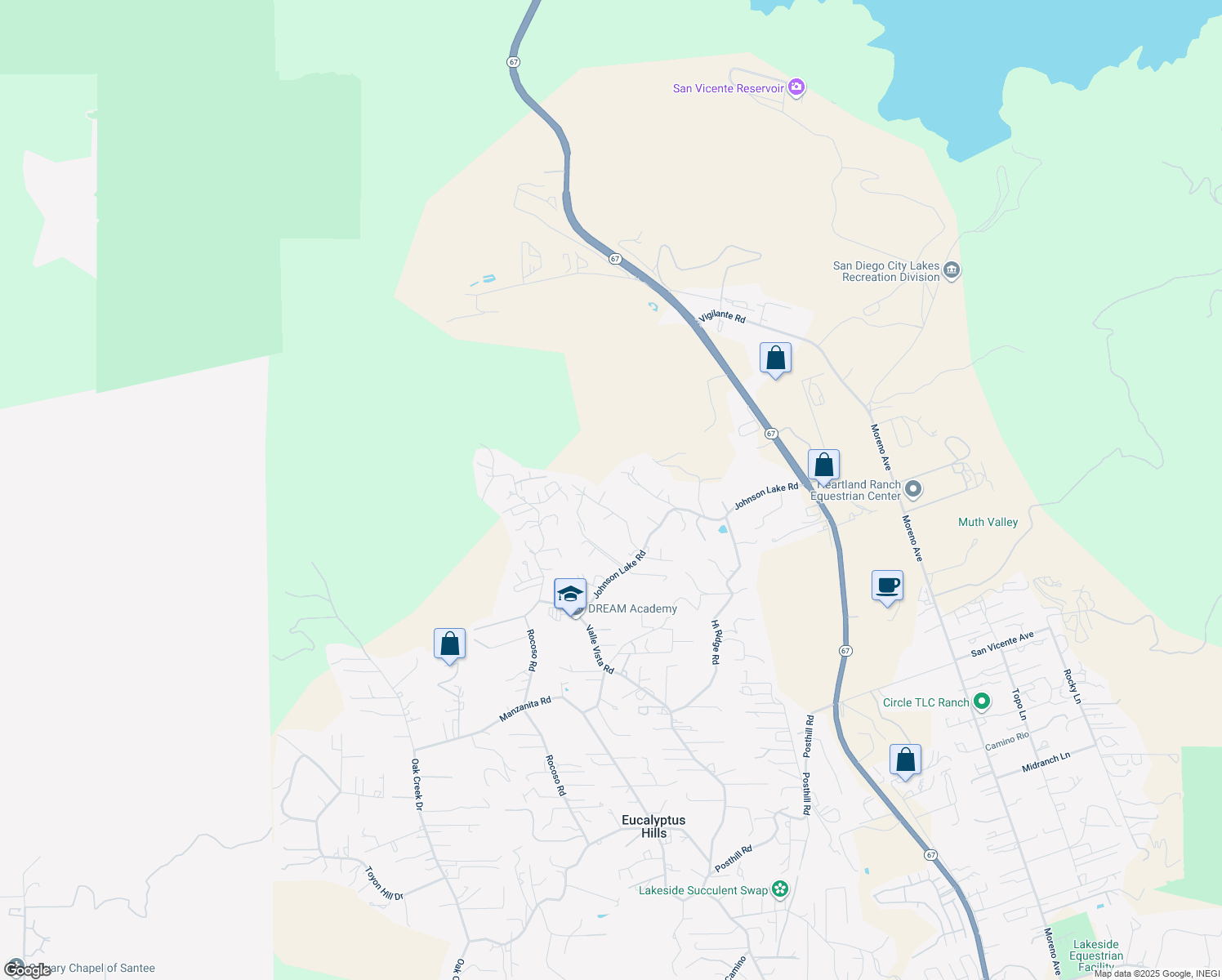 map of restaurants, bars, coffee shops, grocery stores, and more near 11544 Cerro De Paz in Lakeside