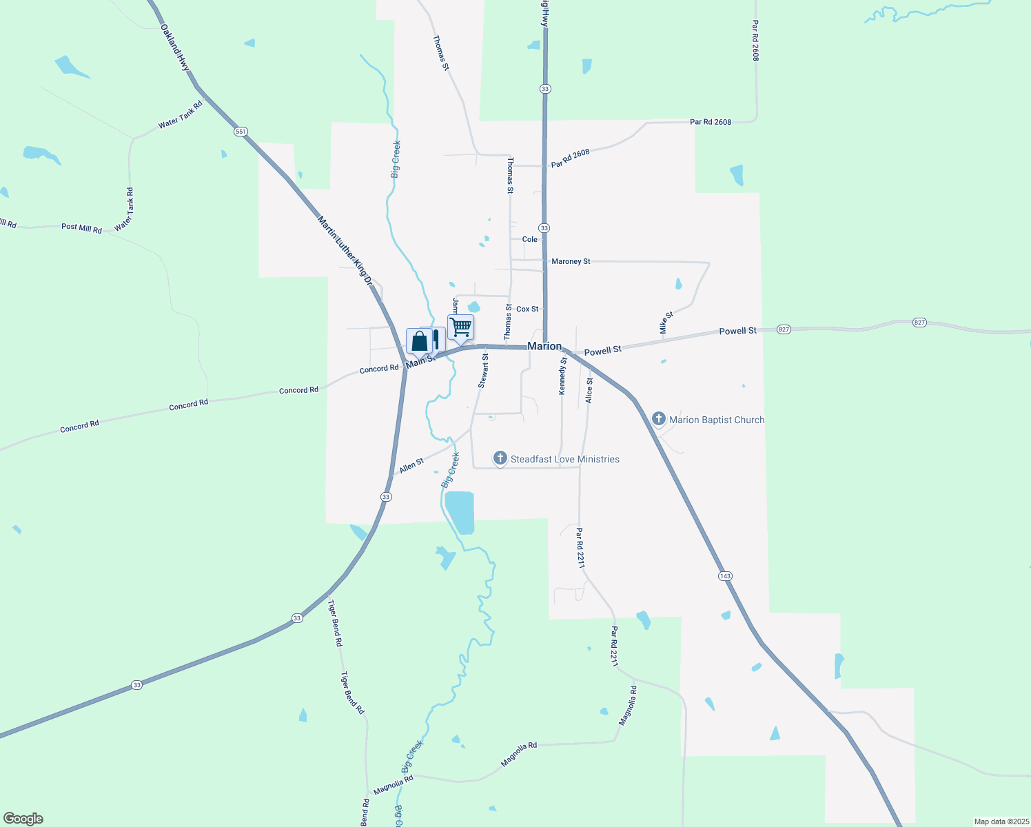 map of restaurants, bars, coffee shops, grocery stores, and more near 128 Simmons Street in Marion