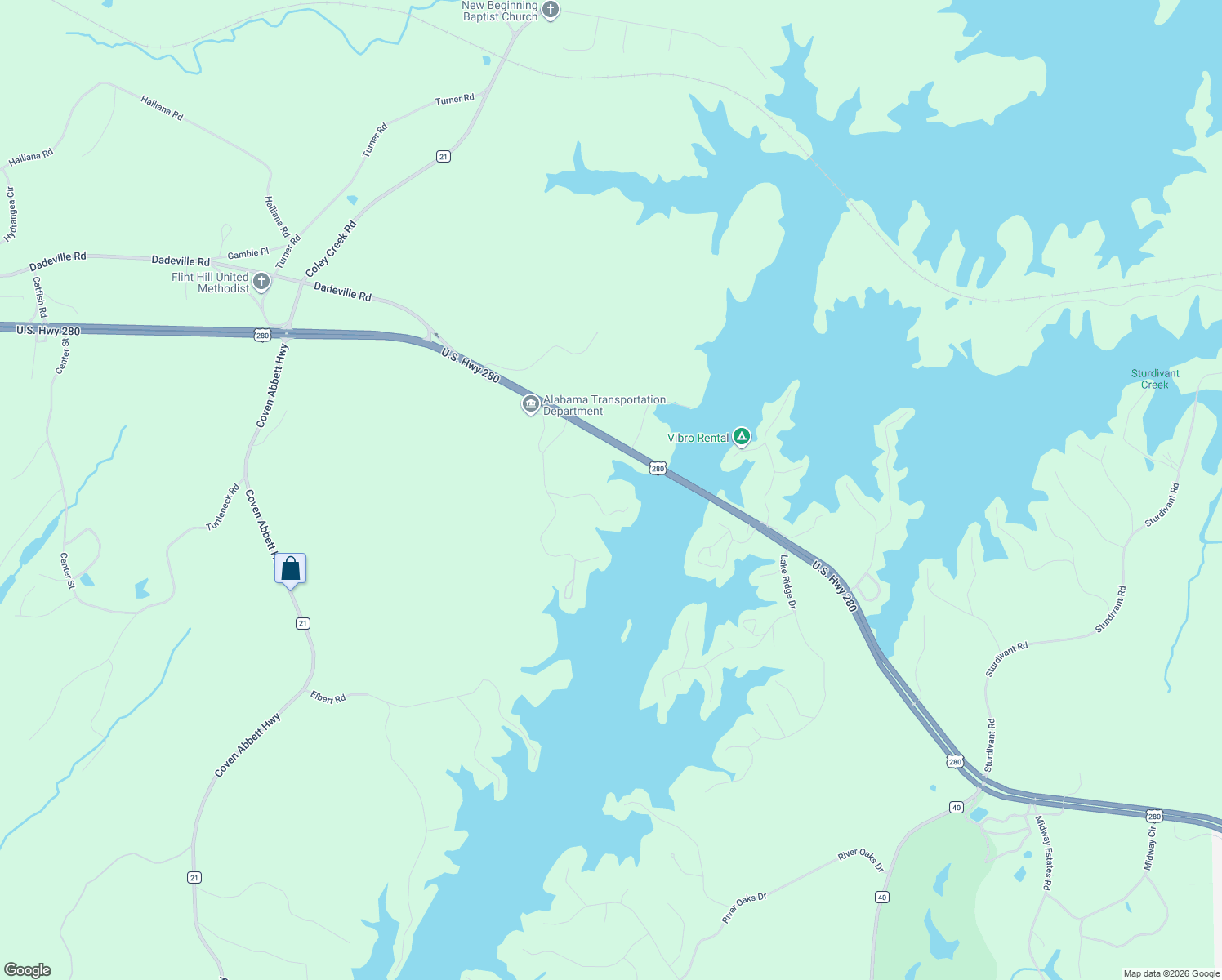 map of restaurants, bars, coffee shops, grocery stores, and more near 189 Williams Road in Alexander City