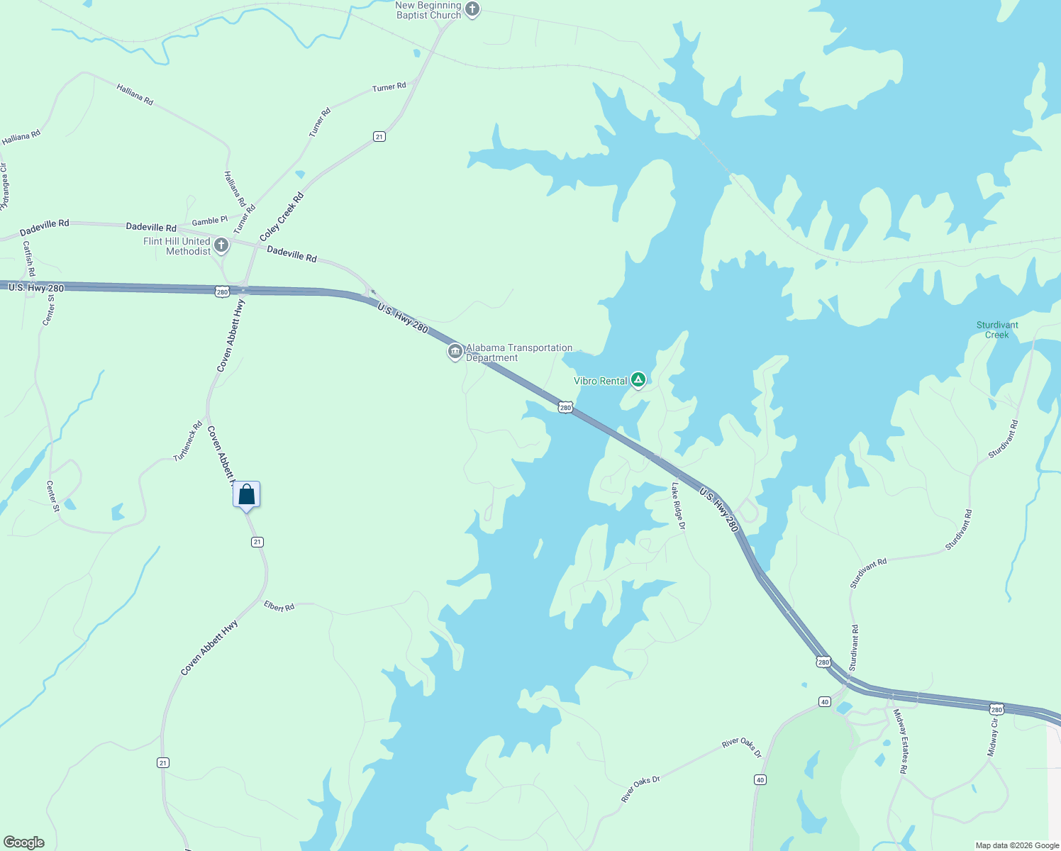 map of restaurants, bars, coffee shops, grocery stores, and more near 189 Williams Road in Alexander City