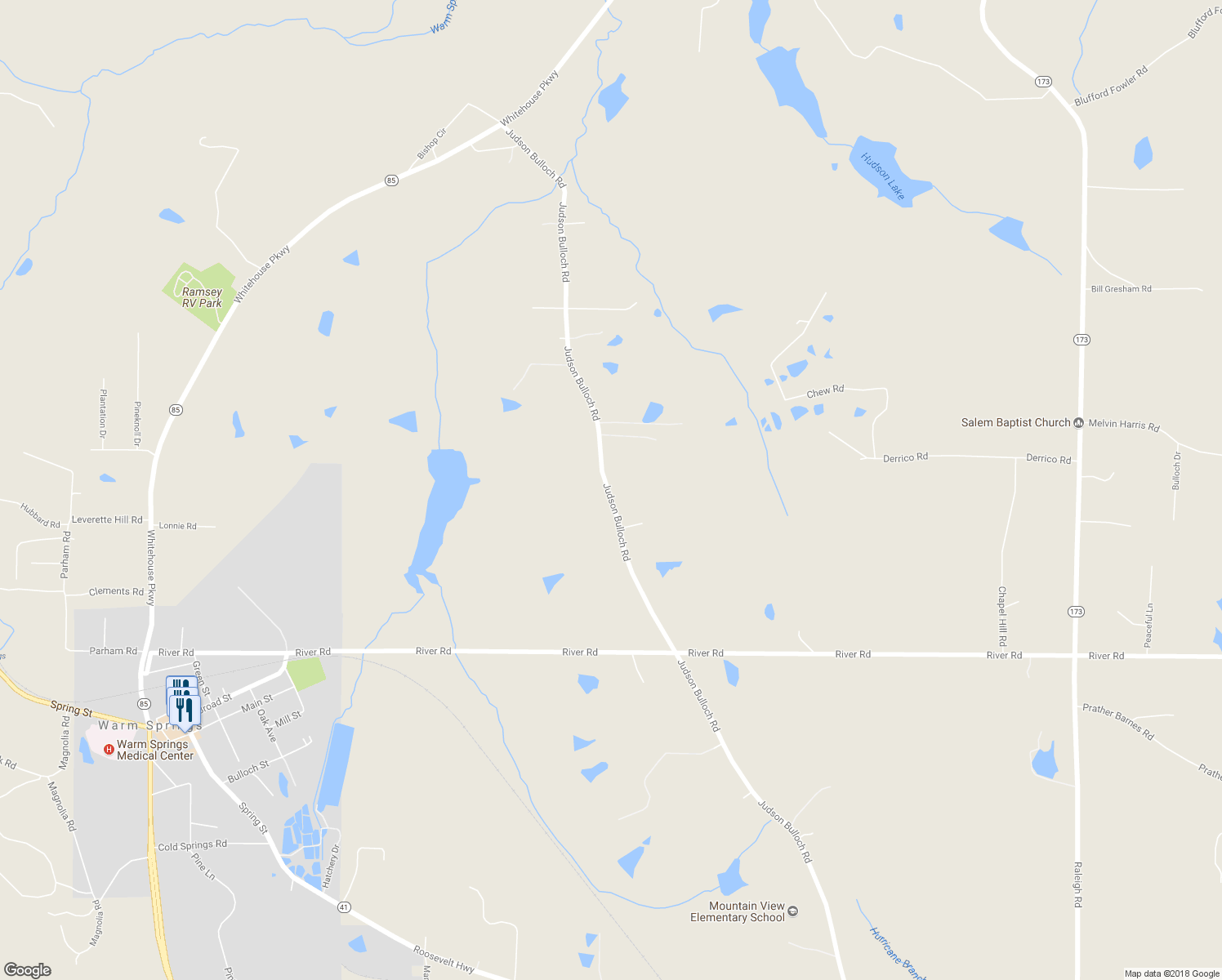 map of restaurants, bars, coffee shops, grocery stores, and more near 1269 Judson Bulloch Road in Warm Springs
