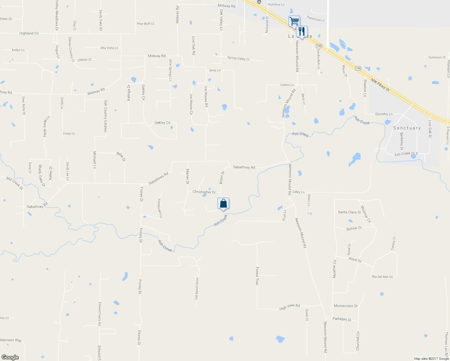 map of restaurants, bars, coffee shops, grocery stores, and more near 135 Bryon Drive in Weatherford