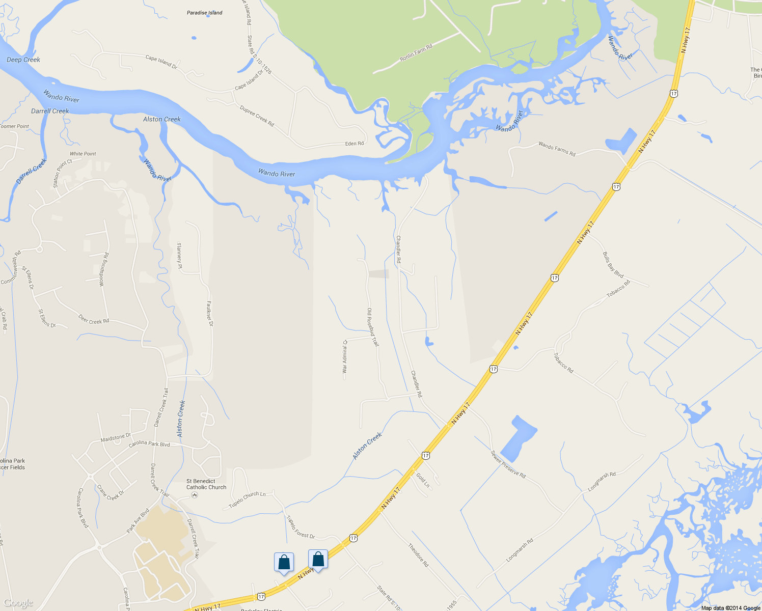 map of restaurants, bars, coffee shops, grocery stores, and more near 1428 Old Rosebud Trail in Mount Pleasant