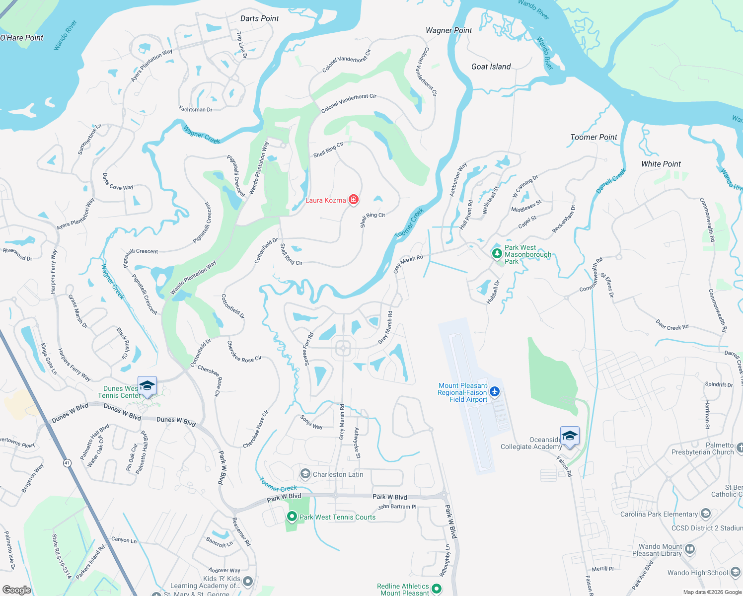 map of restaurants, bars, coffee shops, grocery stores, and more near 3600 Henrietta Hartford Road in Mount Pleasant