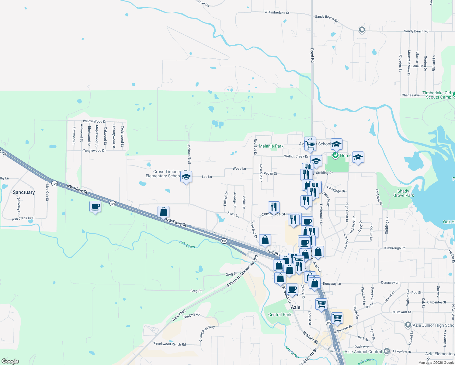 map of restaurants, bars, coffee shops, grocery stores, and more near 812 Ethridge Dr in Azle