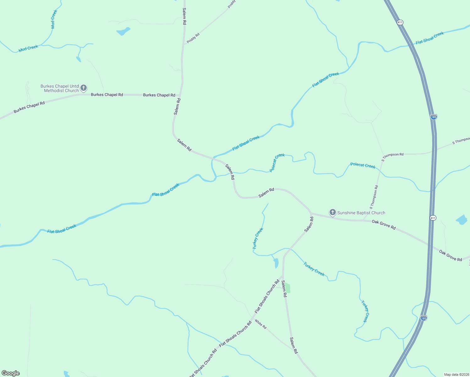 map of restaurants, bars, coffee shops, grocery stores, and more near 1850 Salem Road in Pine Mountain