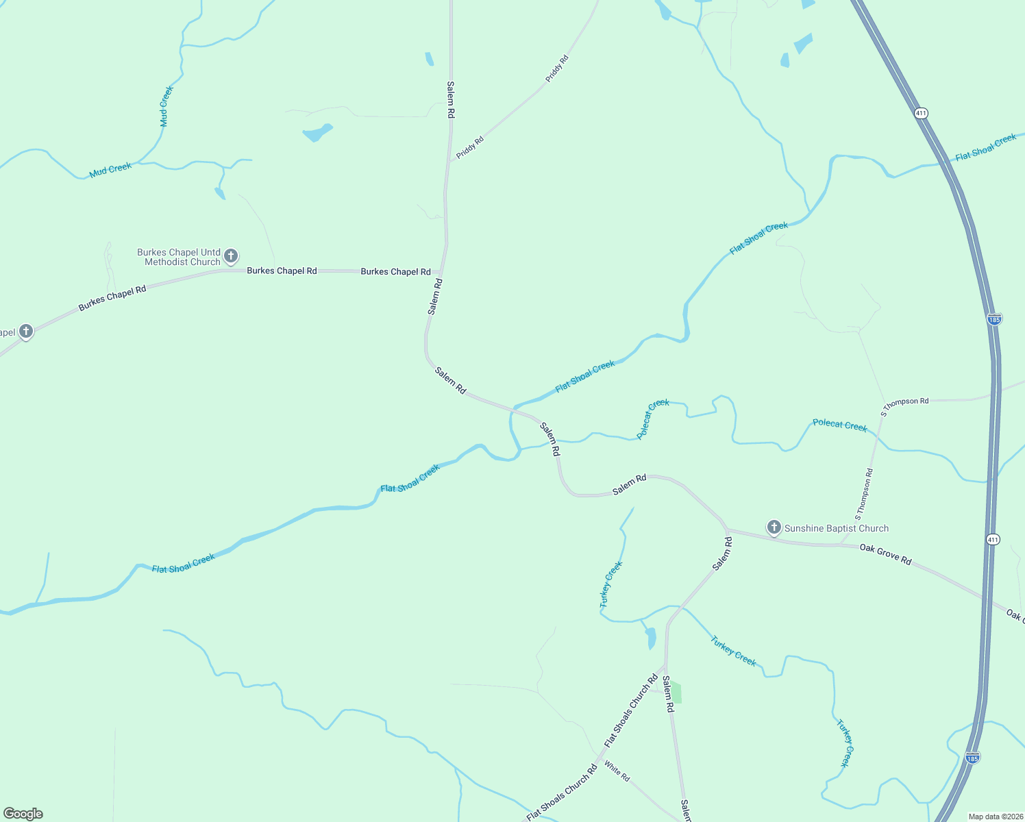 map of restaurants, bars, coffee shops, grocery stores, and more near 1460 Salem Road in Pine Mountain