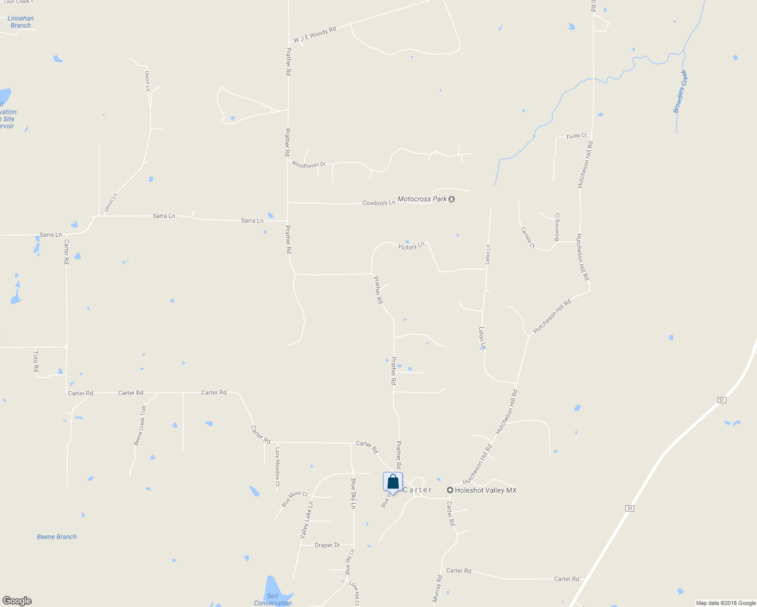 map of restaurants, bars, coffee shops, grocery stores, and more near 7001 Prather Road in Springtown