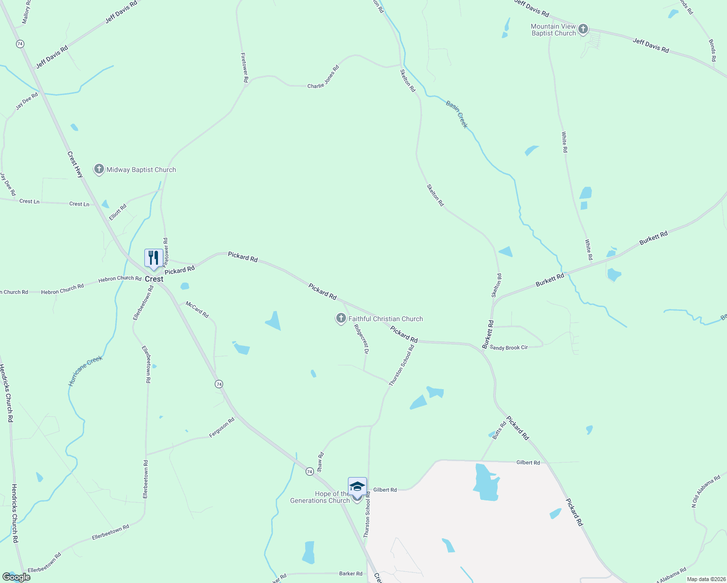 map of restaurants, bars, coffee shops, grocery stores, and more near 1826 Pickard Road in Thomaston