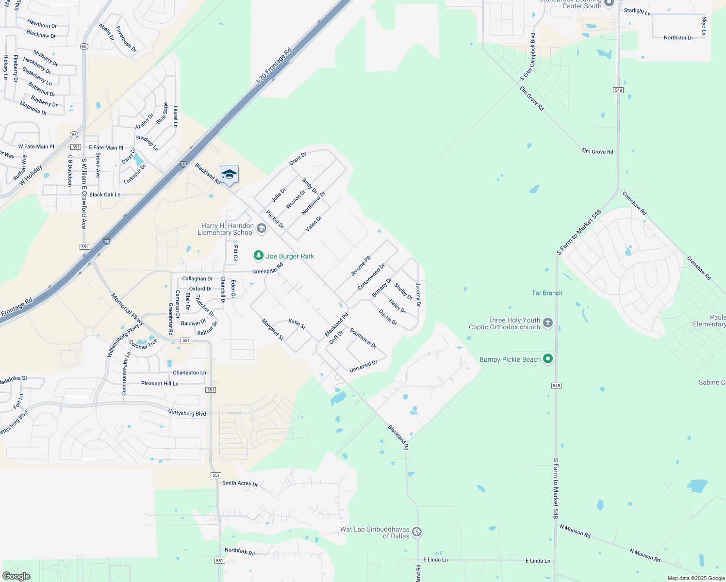 map of restaurants, bars, coffee shops, grocery stores, and more near 108 Cottonwood Dr in Royse City