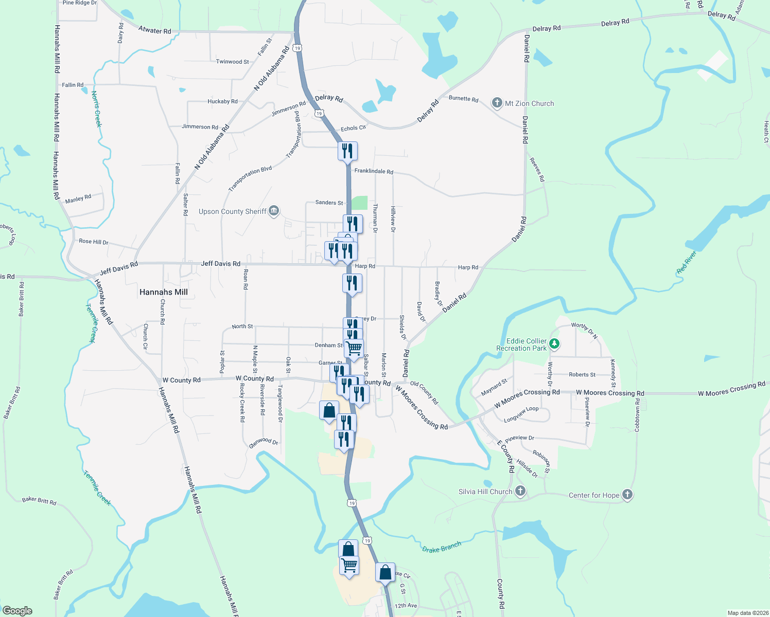 map of restaurants, bars, coffee shops, grocery stores, and more near 221 Marlon St in Thomaston