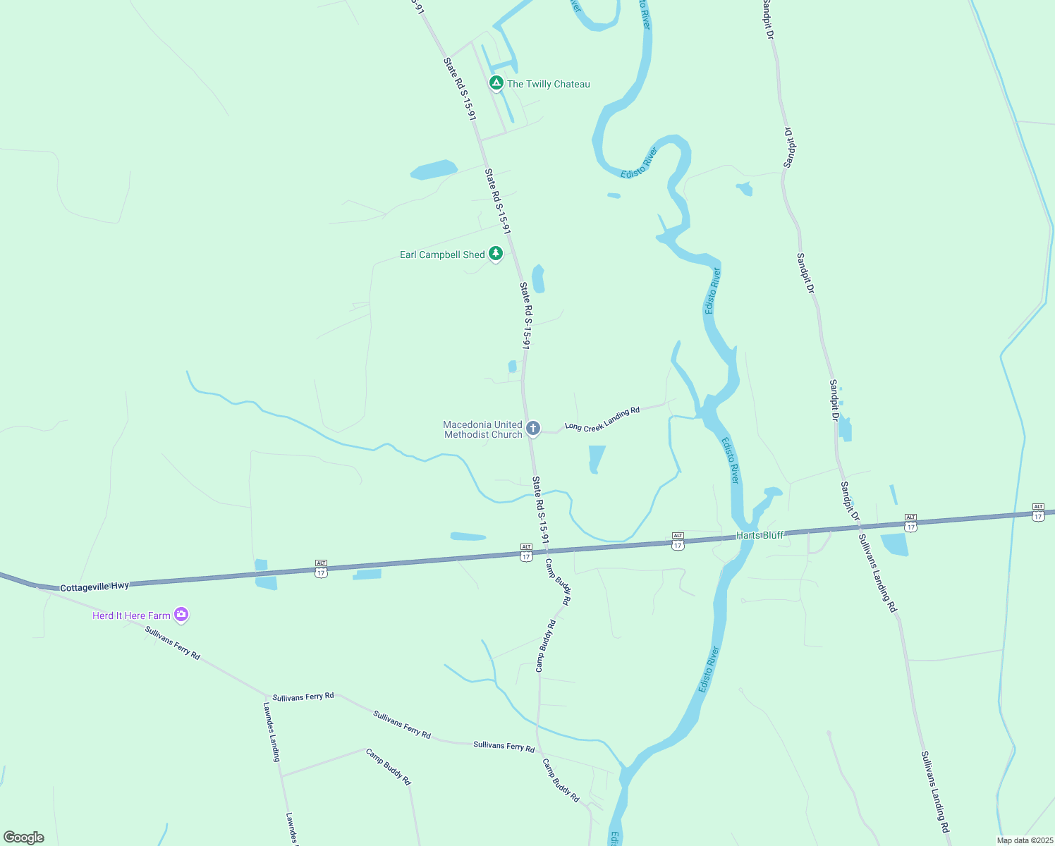map of restaurants, bars, coffee shops, grocery stores, and more near 720 State Road S-15-91 in Ridgeville