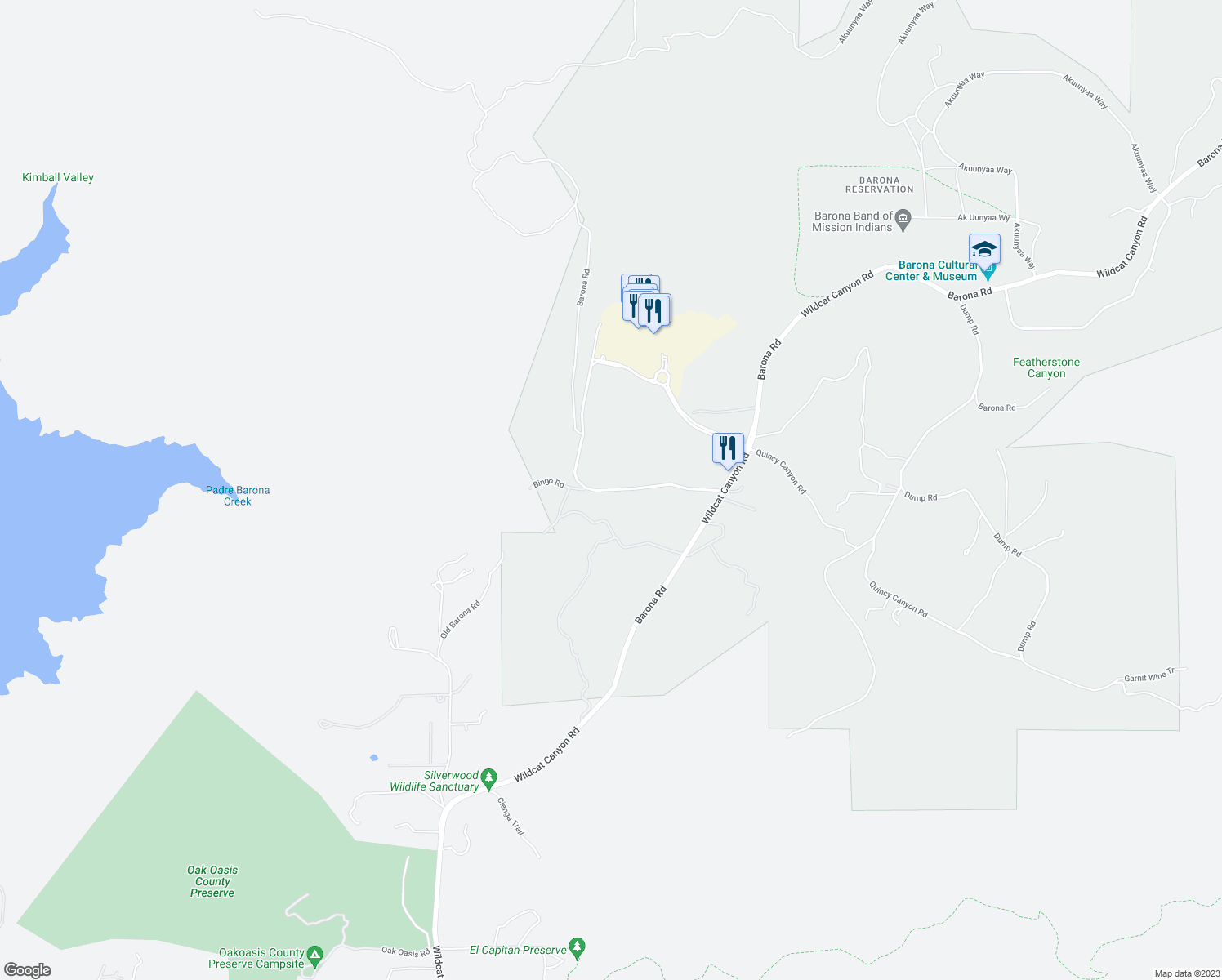 map of restaurants, bars, coffee shops, grocery stores, and more near 1050 Barona Road in Lakeside