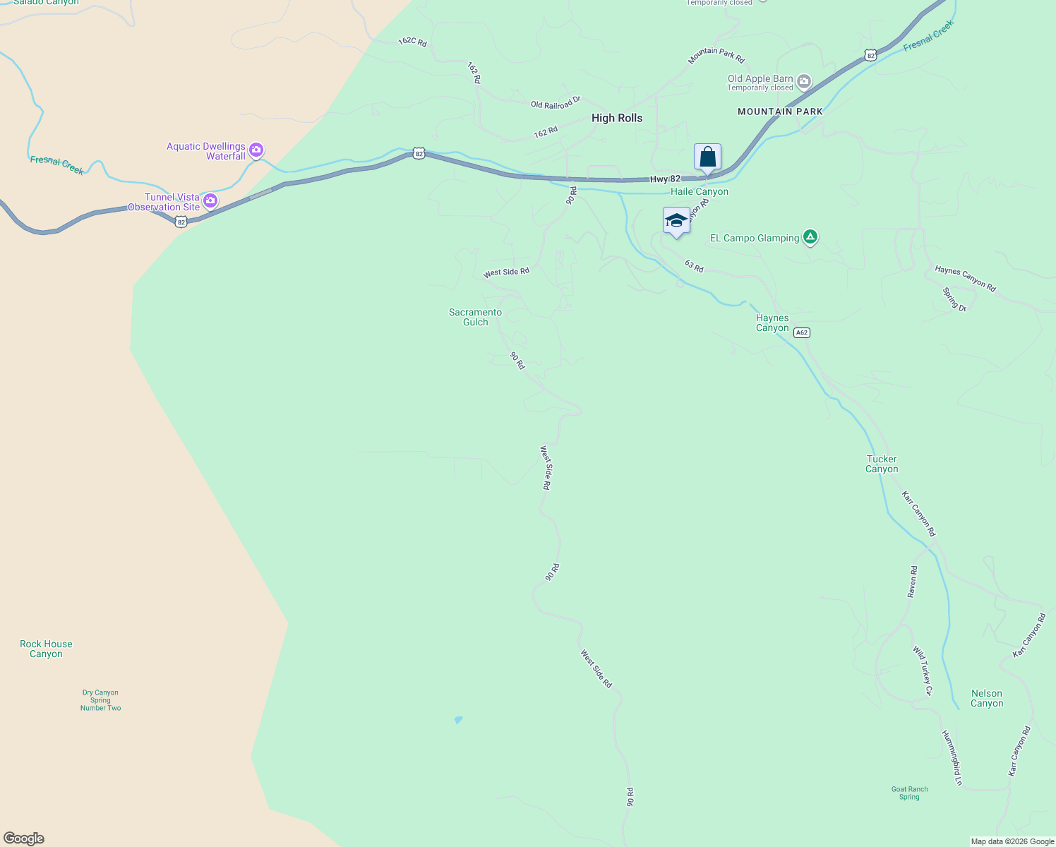 map of restaurants, bars, coffee shops, grocery stores, and more near 140 West Side Road in Alamogordo