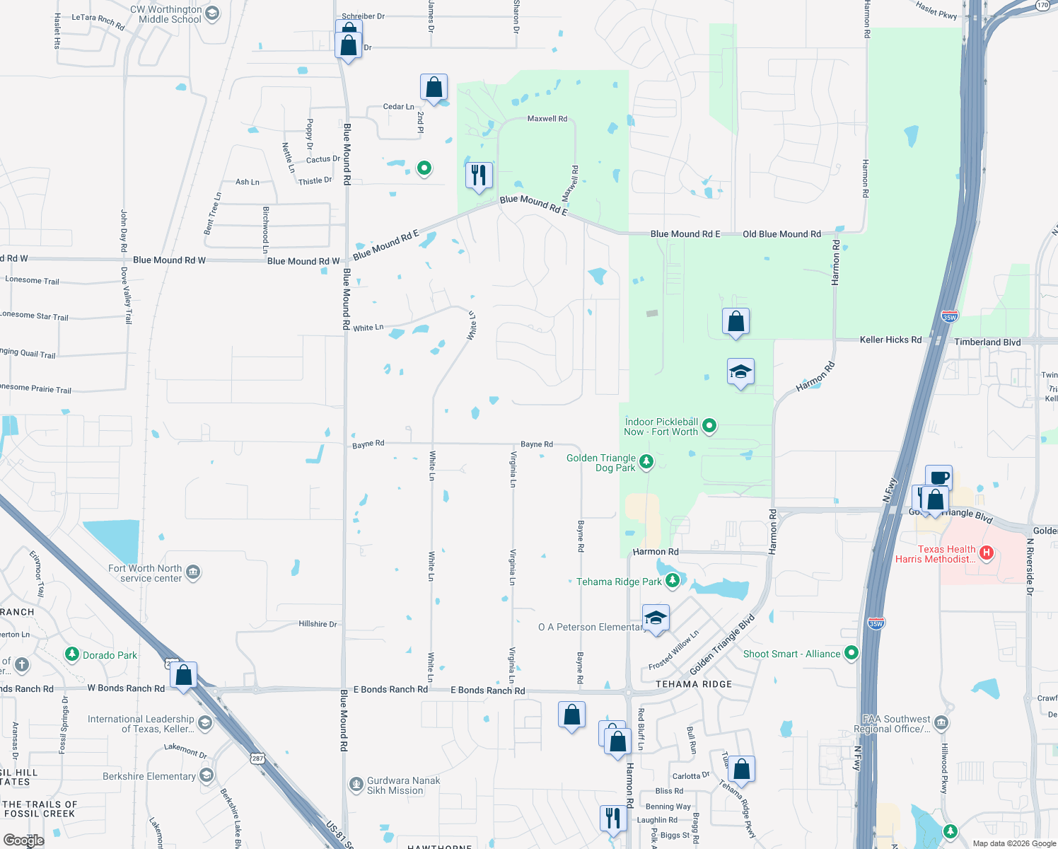 map of restaurants, bars, coffee shops, grocery stores, and more near 211 Bayne Road in Haslet