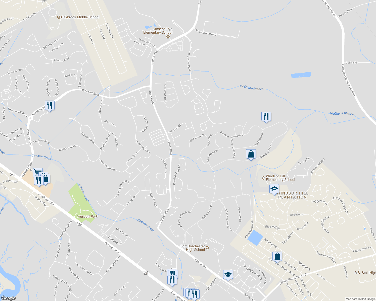map of restaurants, bars, coffee shops, grocery stores, and more near 4222 Buck Creek Ct in Charleston