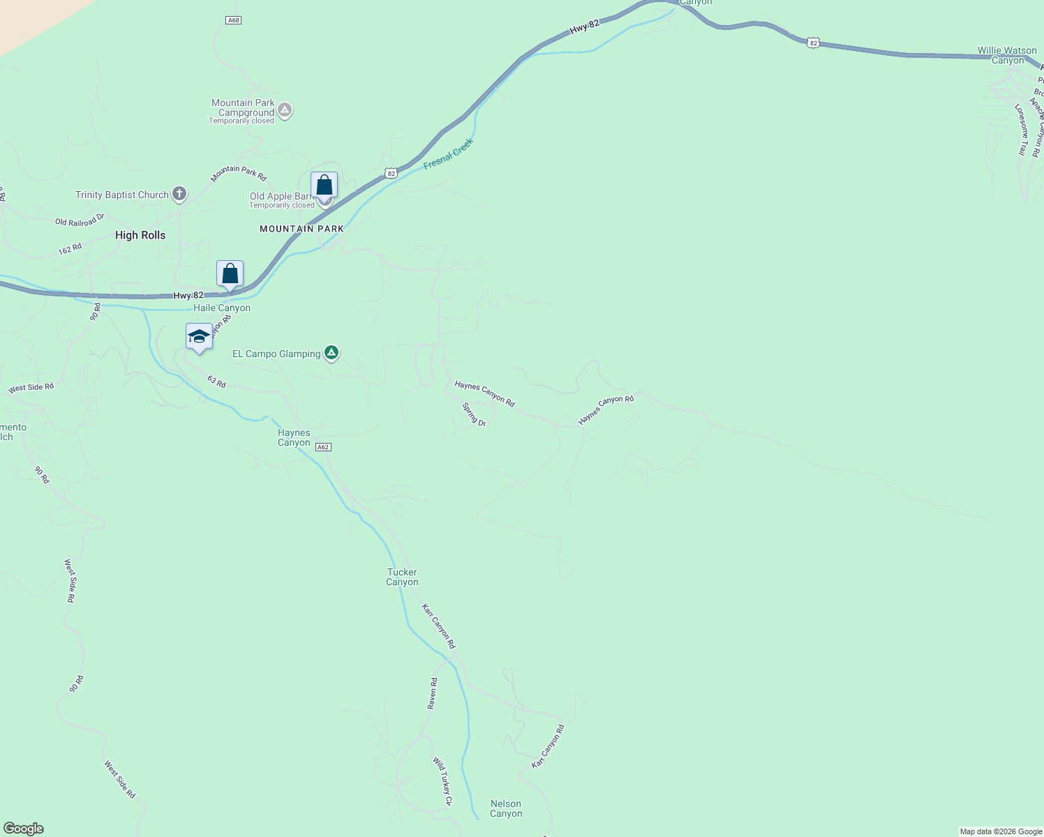 map of restaurants, bars, coffee shops, grocery stores, and more near 136-242 Haynes Canyon Road in Alamogordo