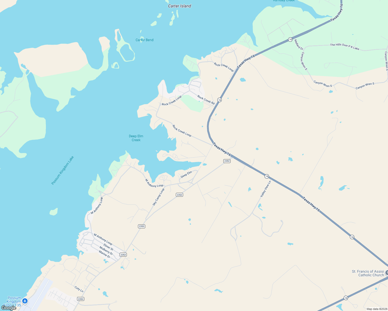 map of restaurants, bars, coffee shops, grocery stores, and more near 514 Fish Haven Road in Graford