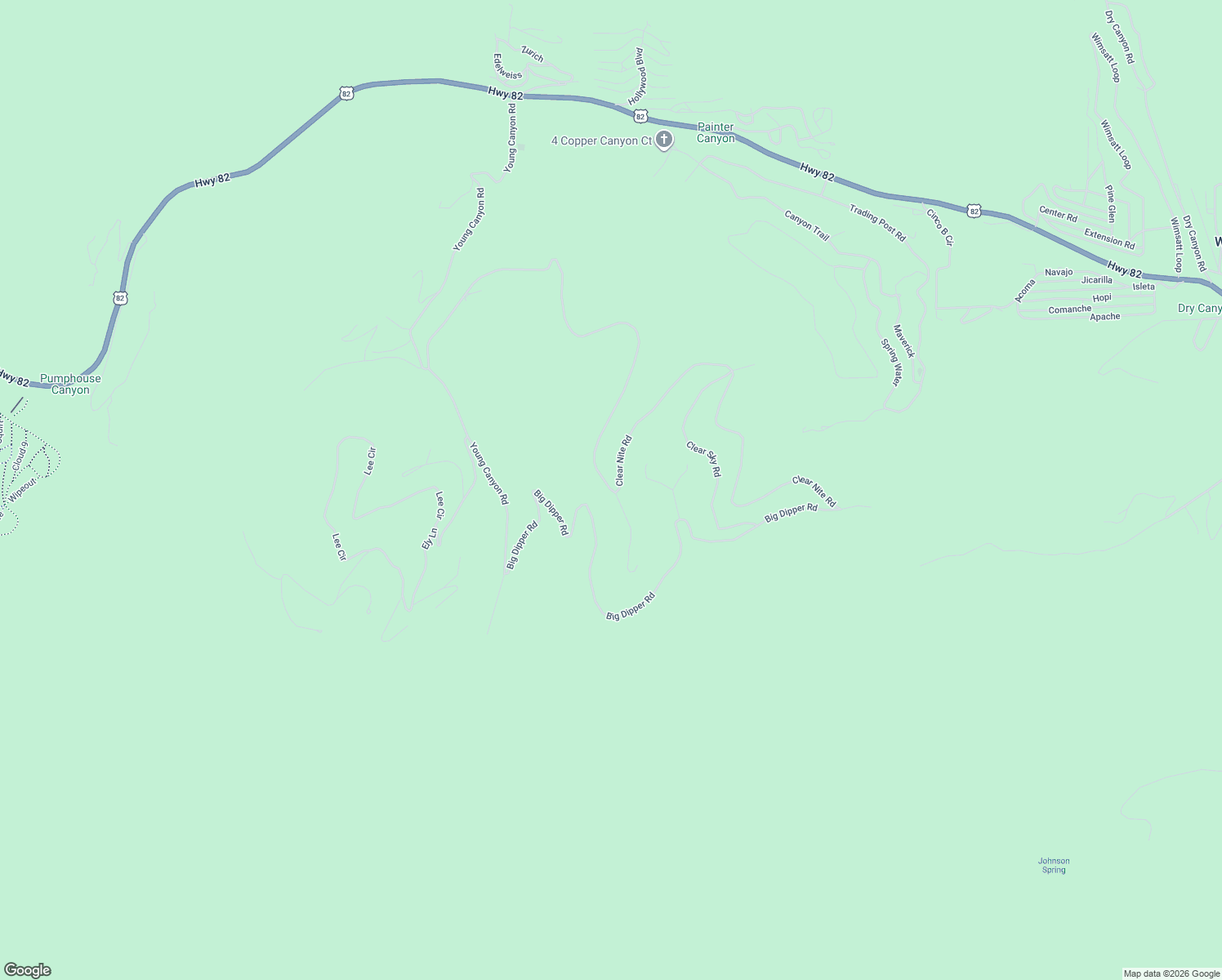 map of restaurants, bars, coffee shops, grocery stores, and more near 62 Young Springs Road in Cloudcroft
