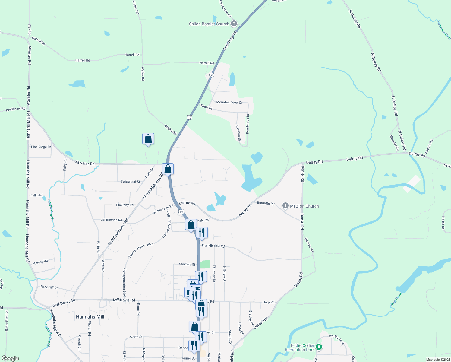 map of restaurants, bars, coffee shops, grocery stores, and more near 110 Wynnbrook Dr in Thomaston