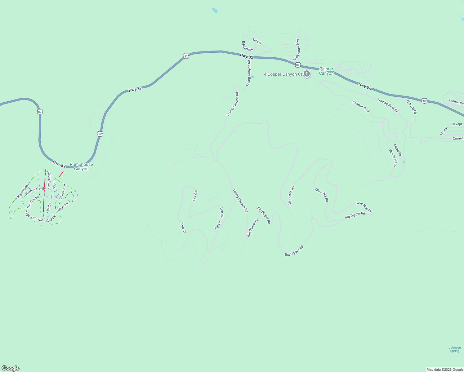 map of restaurants, bars, coffee shops, grocery stores, and more near 133 Young Canyon Rd in Cloudcroft