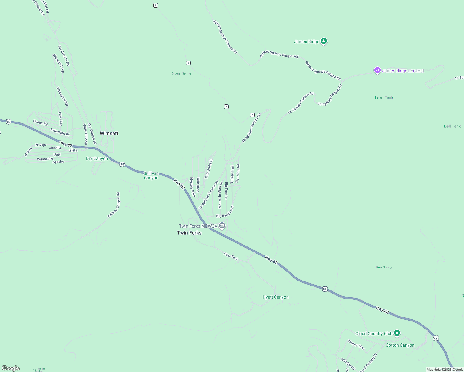 map of restaurants, bars, coffee shops, grocery stores, and more near 20 Turkey Trail in Cloudcroft