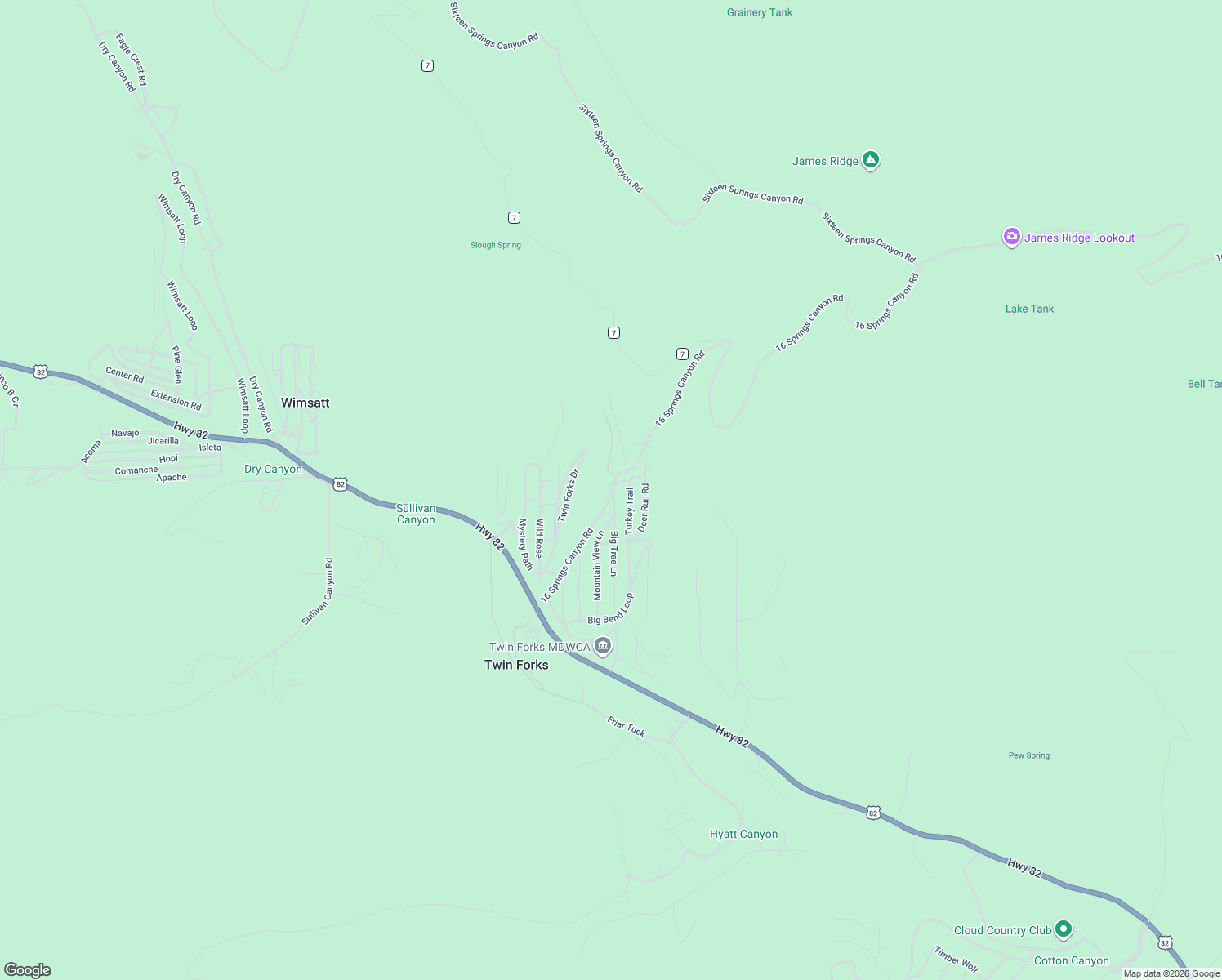 map of restaurants, bars, coffee shops, grocery stores, and more near 38 16 Springs Canyon Rd in Cloudcroft