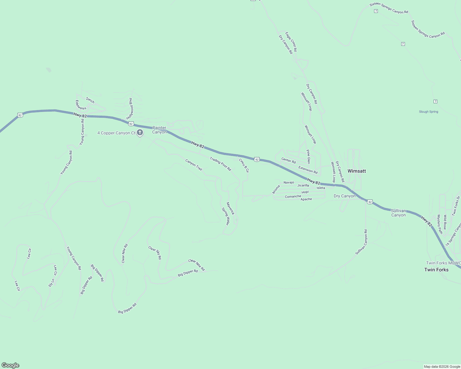 map of restaurants, bars, coffee shops, grocery stores, and more near 58 Maverick in Cloudcroft