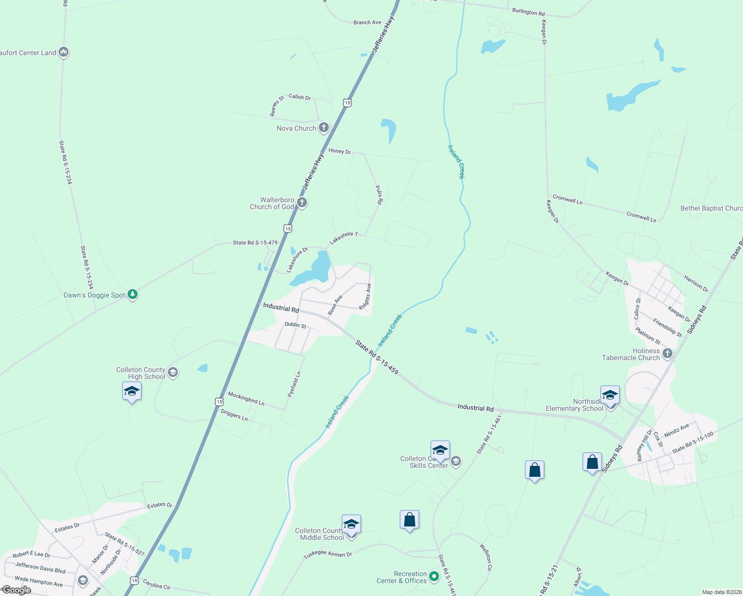 map of restaurants, bars, coffee shops, grocery stores, and more near 374 Knights Avenue in Walterboro