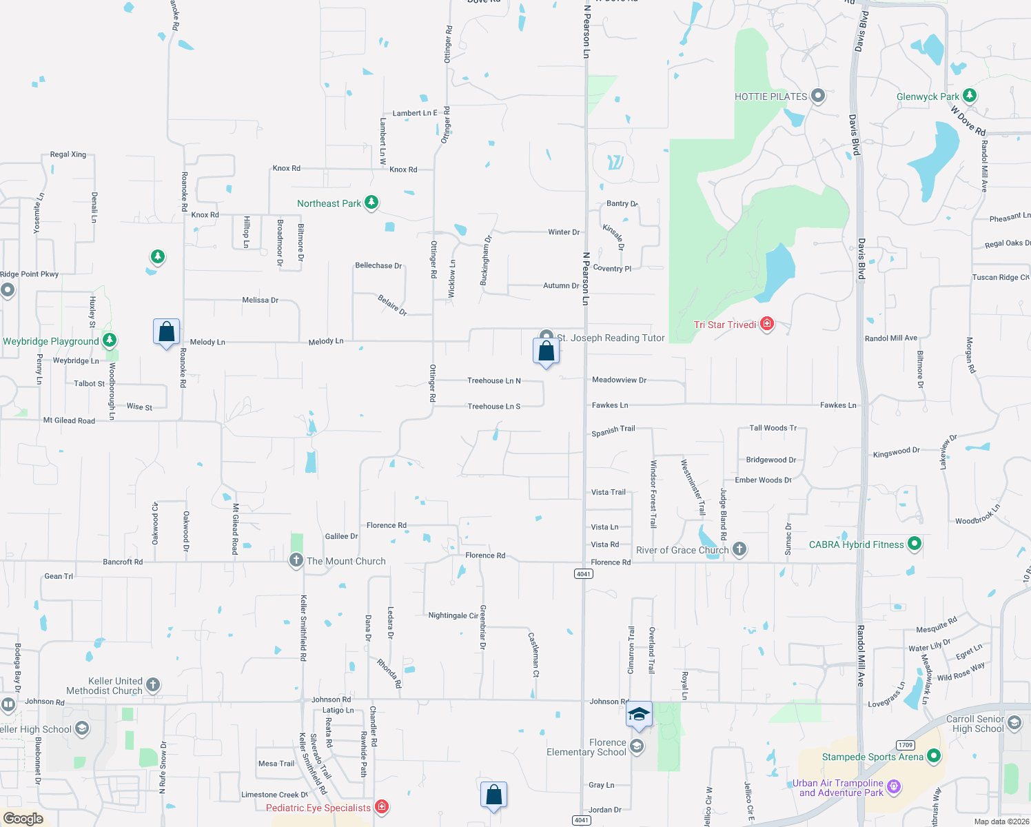 map of restaurants, bars, coffee shops, grocery stores, and more near 1534 Treehouse Ln S in Keller